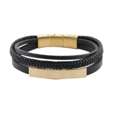 Black Triple Band Leather Bronze Cremation Charm