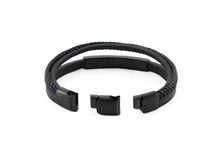 Black Triple Band Leather Metal Cremation Bracelet - Artistic