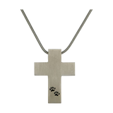 Pewter Cross Two Paw Print Pet Cremation Pendant