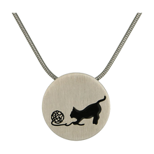 Pewter Round Cat Playing with Yarn Pet Cremation Pendant