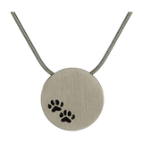 Pewter Round Two Paw Print Pet Cremation Pendant