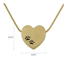 Bronze Heart Two Paw Print Pet Cremation Pendant- Dimensions