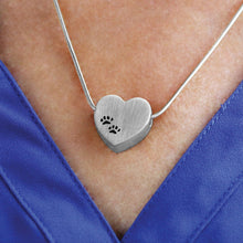 Pewter Heart Two Paw Print Pet Cremation Pendant - Lifestyle