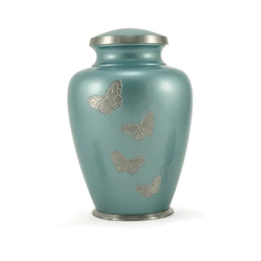 Andover Adult Teal Butterfly Brass Urn - funeral.com