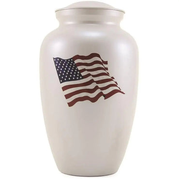 Classic Adult White Flag Stainless Steel Urn - funeral.com