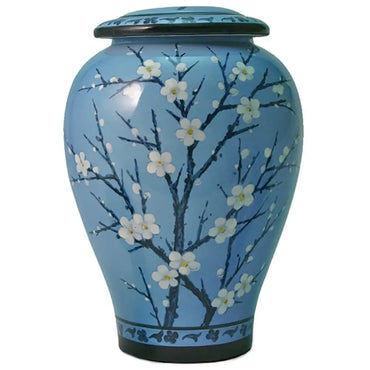 Plum Blossom Adult Blue Ceramic Urn - funeral.com