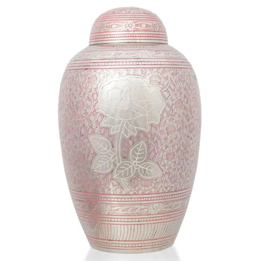 Traditional Rose Adult Shimmer Pink Brass Urn - funeral.com