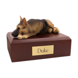 Tan and Black German Shepherd, Resting Figurine Pet Cremation Urn - Funeral.com, Inc.