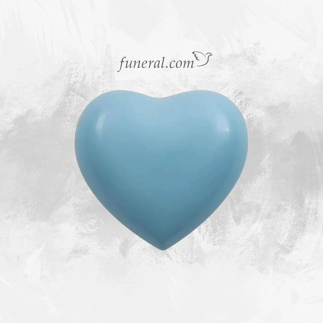 Amorette Pearl Blue Heart Pet Urn with Background