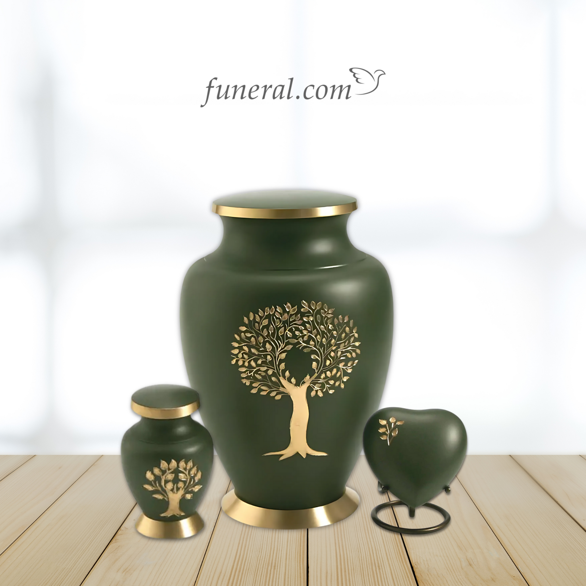 Aria Adult Cypress Green Brass Urn Set