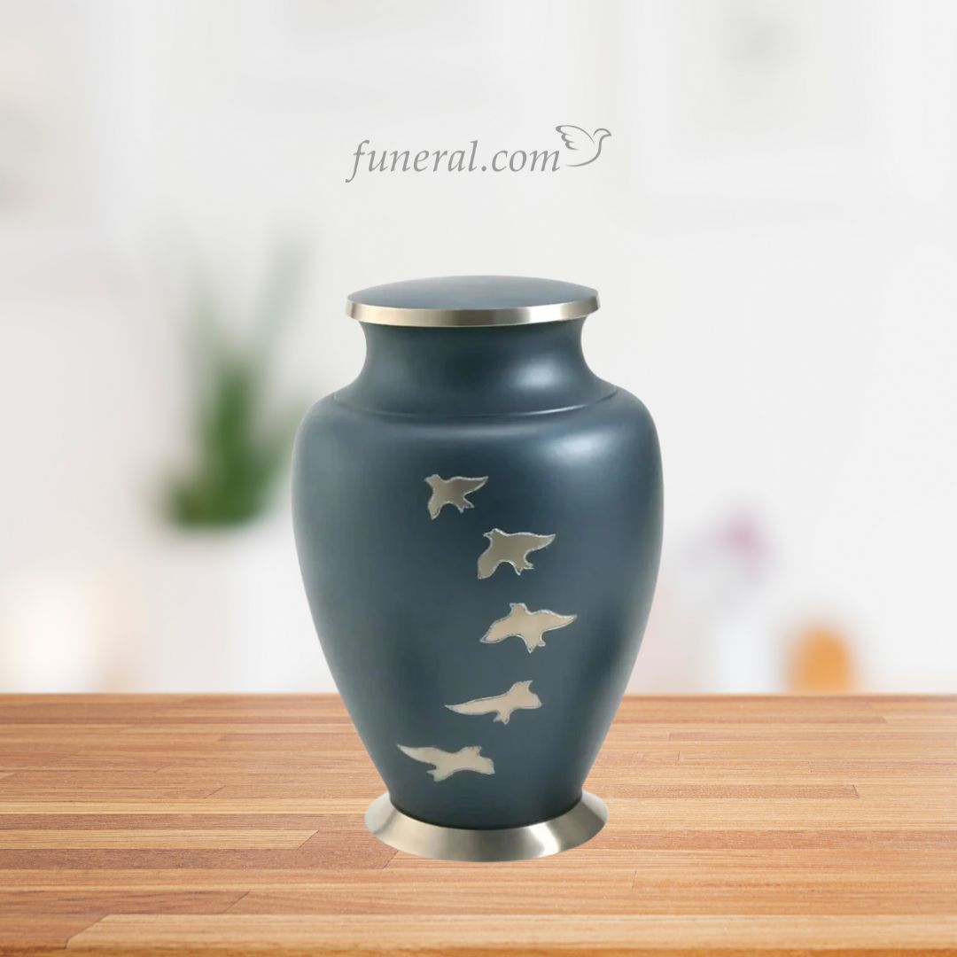 Aria Adult Doves in Flight Brass Urn with Background