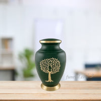 Aria Adult Golden Tree Green Brass Urn - Living Room Display