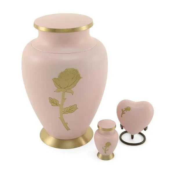 Aria Golden Rose Pink Brass Heart Keepsake - funeral.com