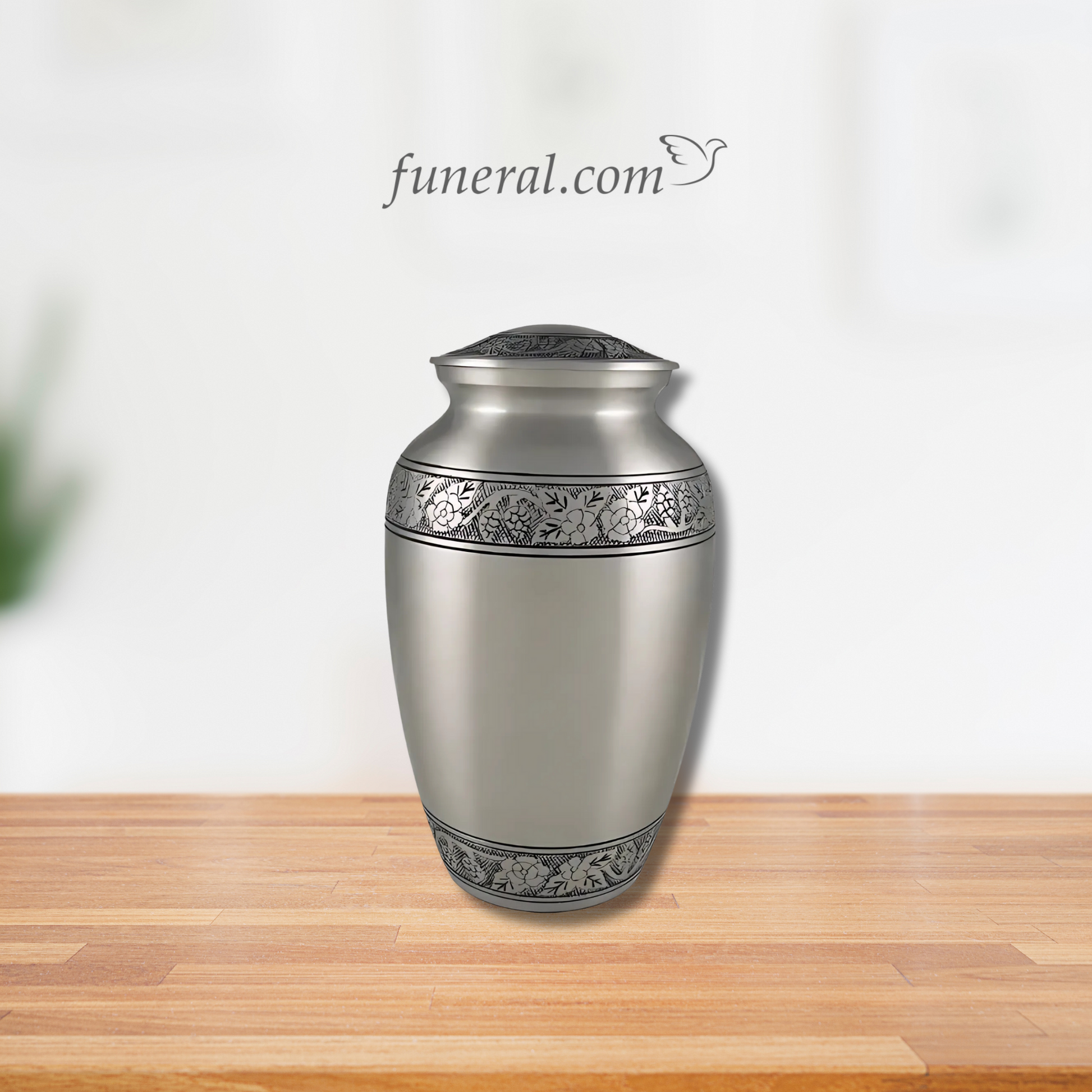 Athena Adult Flower Silver Brass Urn with Background