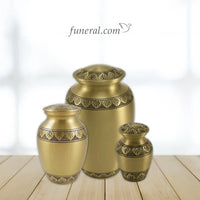 Athena Medium Honey Gold Brass Urn Set with Background