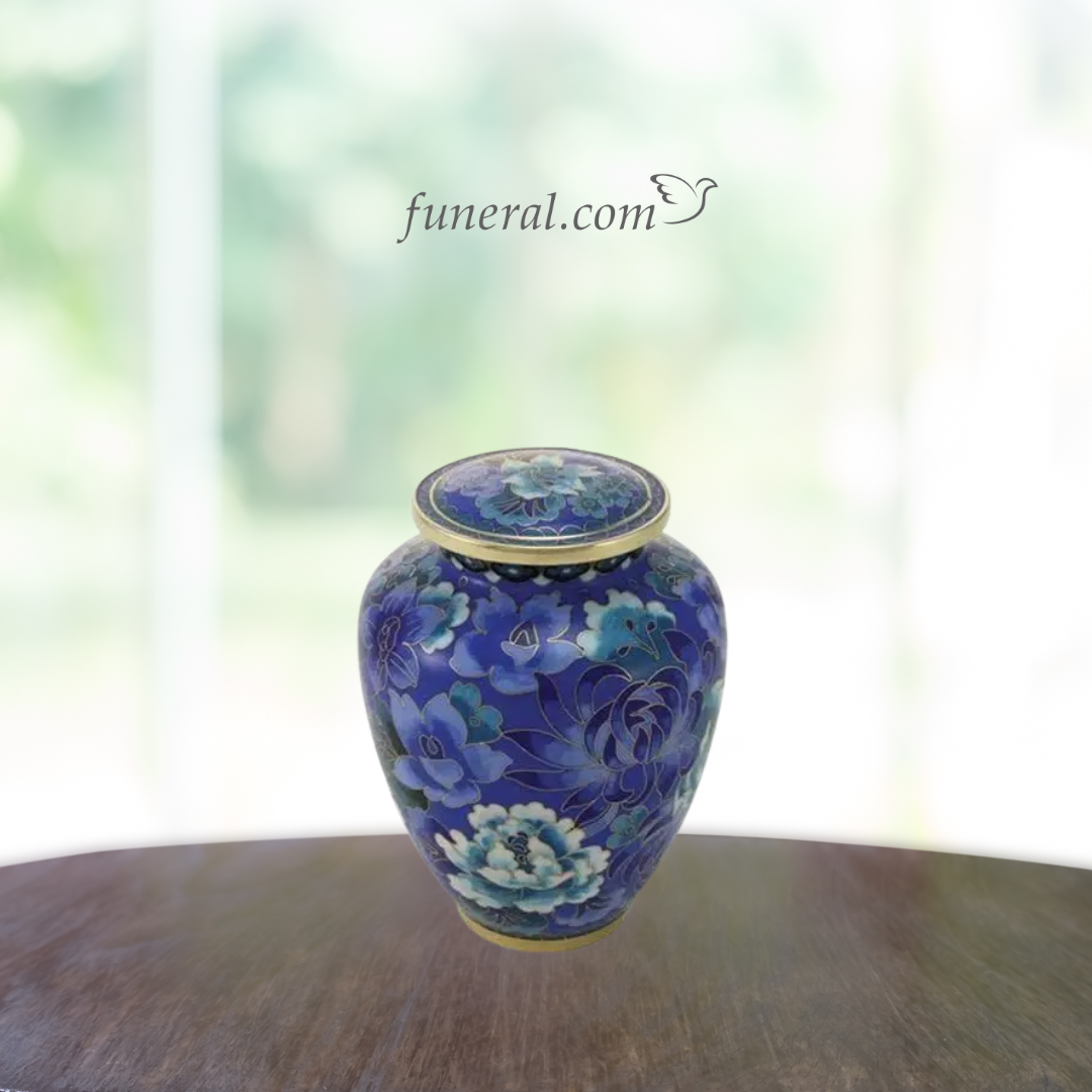 Bloom Floral Blue Medium Pet Urn with Background