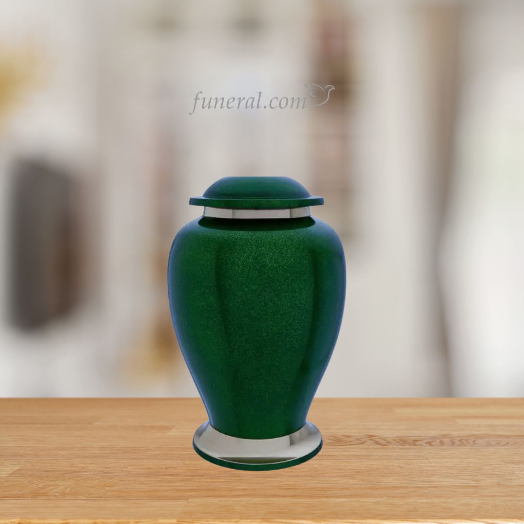 Cardinal Adult Green Brass Urn with Background