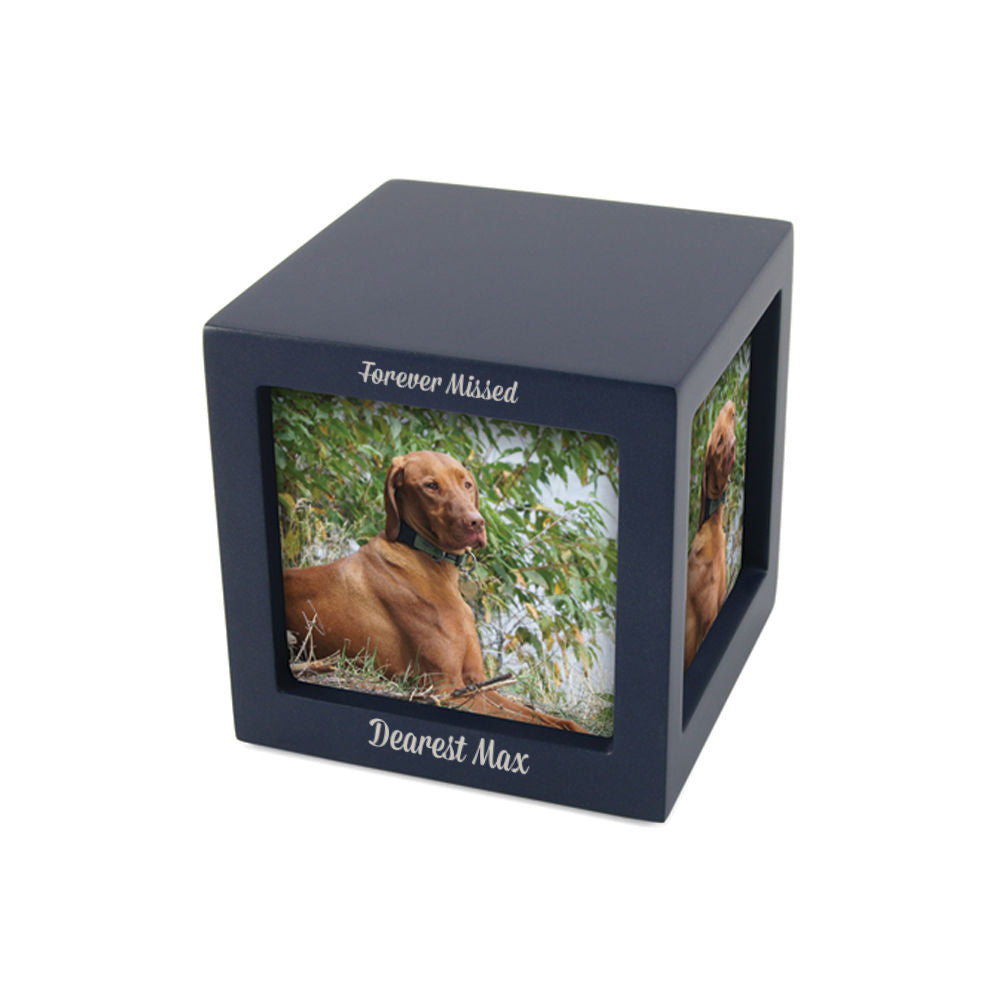 Cherish Today Navy Photo Cube Large Pet Urn with Engraving