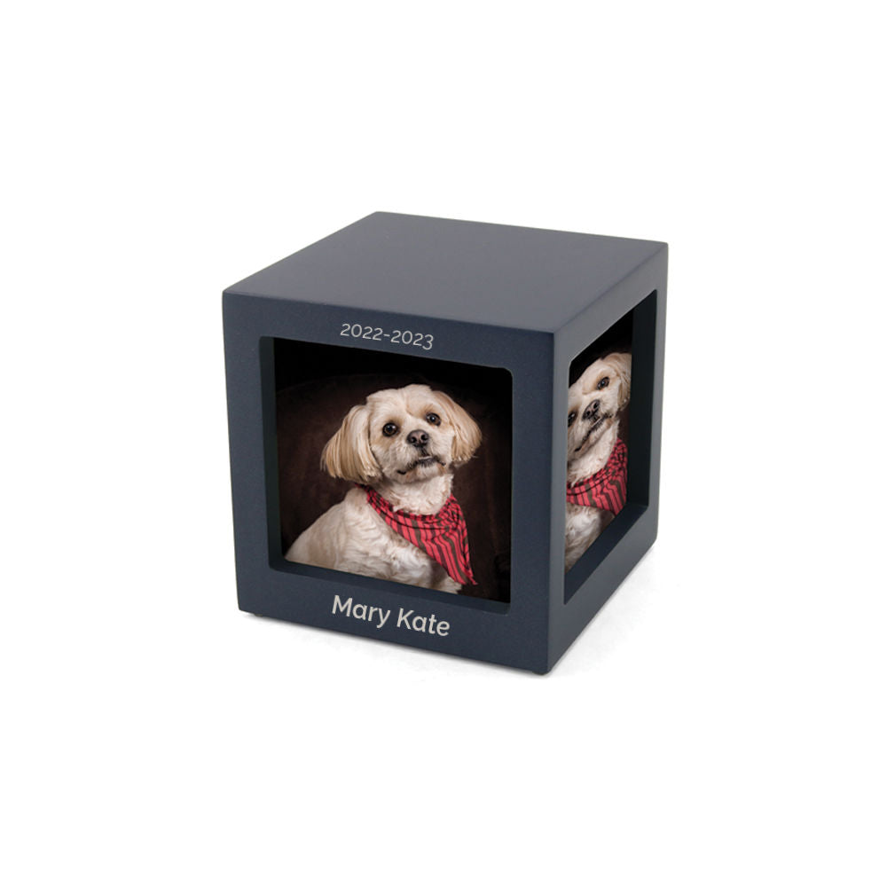 Cherish Today Navy Photo Cube Medium Pet Urn with Engraving