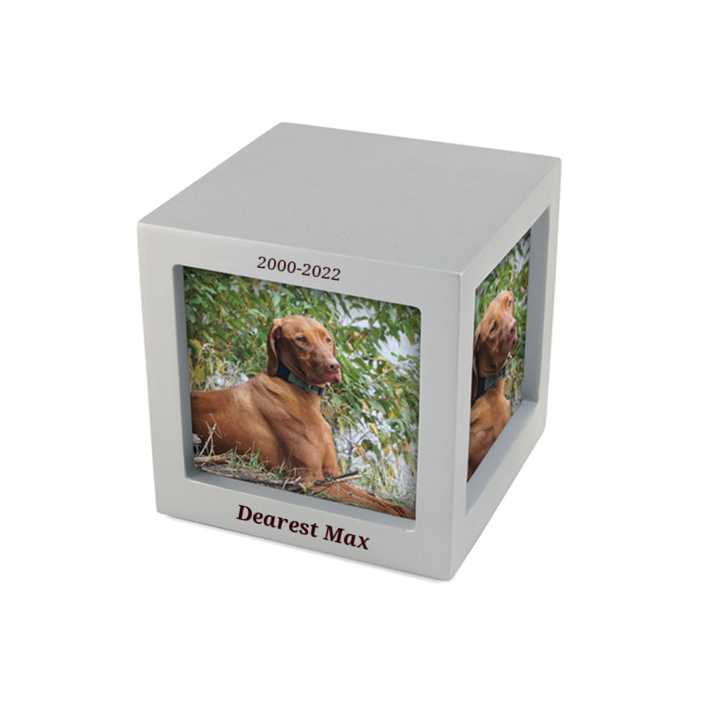 Cherish Today Silver Photo Cube Large Pet Urn with Engraving