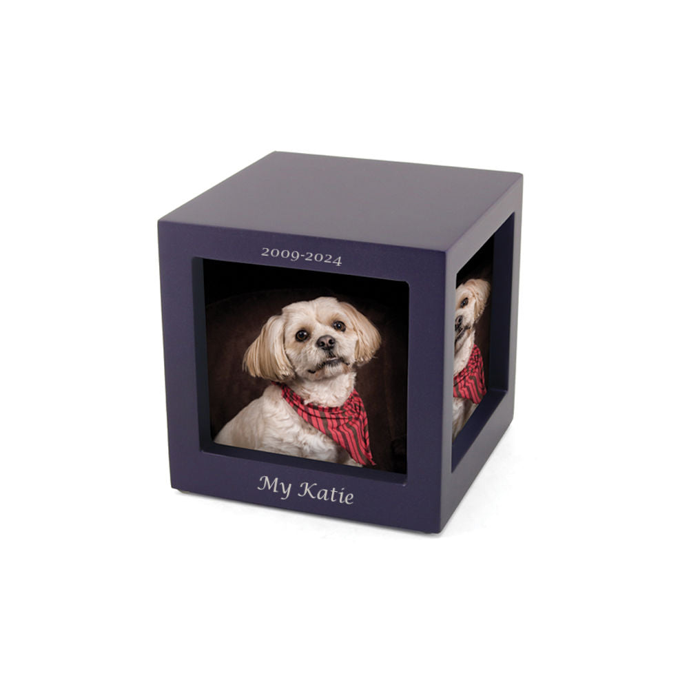 Cherish Today Violet Photo Cube Medium Pet Urn with Engraving