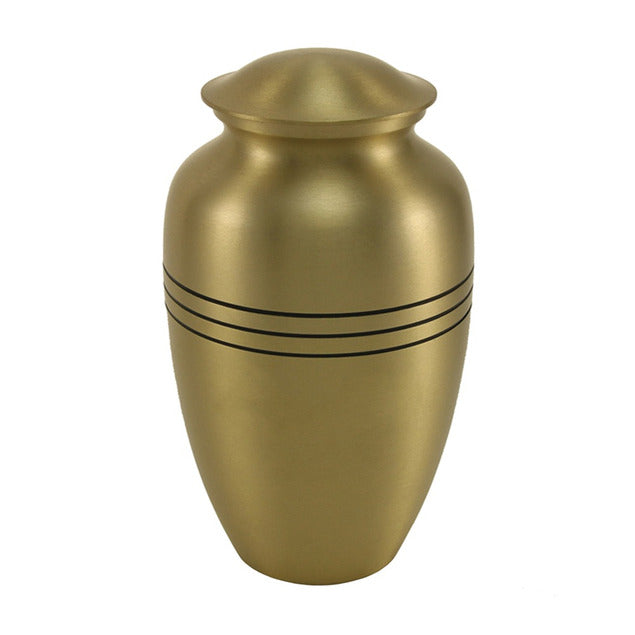 Classic Tri-Band Adult Amber Gold Brass Urn - funeral.com