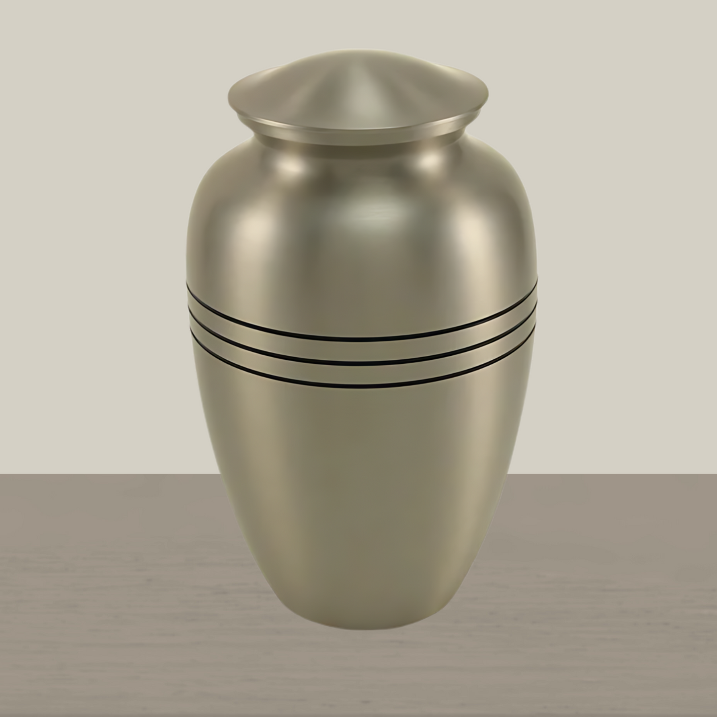 Classic Tri-Band Adult Silver Brass Urn - Cream and Brown Background