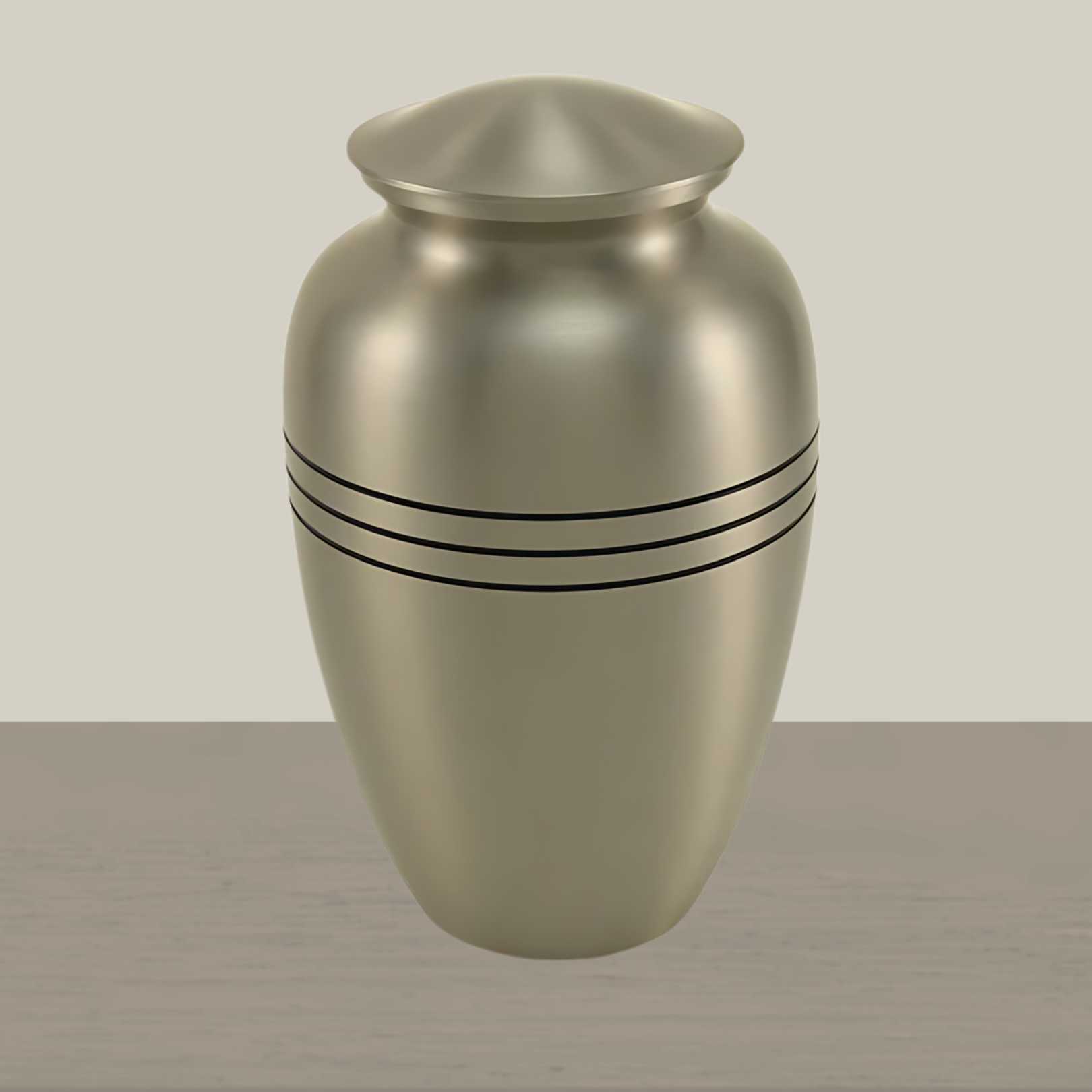 Classic Tri-Band Adult Silver Brass Urn - Cream and Brown Background