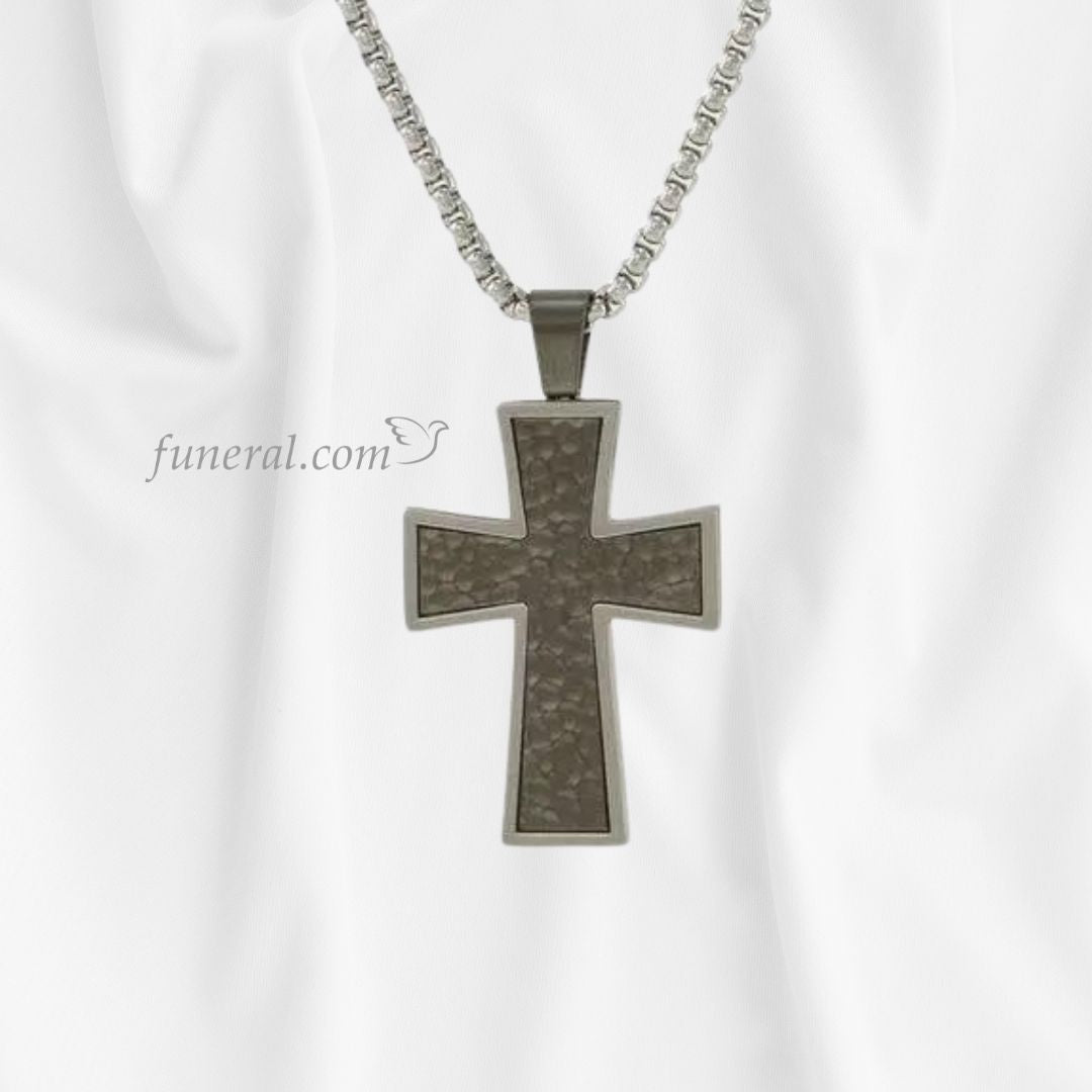 Coal Cross Silver Stainless Steel Cremation Jewelry Pendant