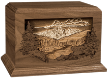 Dimensional Mountain Scene Wooden Cremation Urn