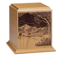 Mountain Views Wooden Cremation Urn