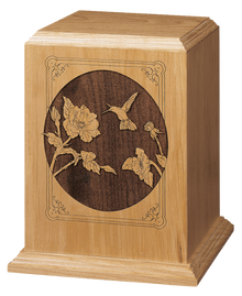 Hummingbird Wooden Cremation Urn