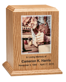 Premier Vertical Wooden Cremation Urn with 90 Degree Edges