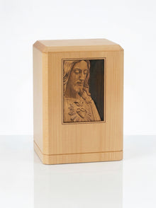 Sacred Heart of Jesus Wooden Cremation Urn