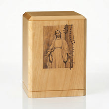 Virgin Mary with Rosary Wooden Cremation Urn