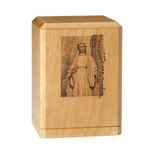 Virgin Mary with Rosary Wooden Cremation Urn