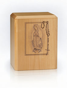 Our Lady of Guadalupe Wooden Cremation Urn