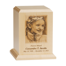 Premier Youth Laser Engraved Custom Photo Wooden Cremation Urn