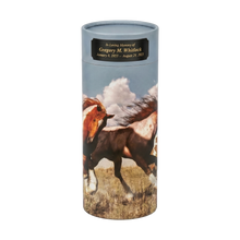 Wild Horses Scattering Tube Cremation Urn with Black Engraving Plate