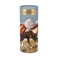 Wild Horses Scattering Tube Cremation Urn with Brass Engraving Plate