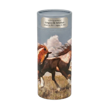 Wild Horses Scattering Tube Cremation Urn with Silver Engraving Plate