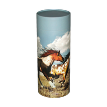 Wild Horses Scattering Tube Cremation Urn with Brass Engraving Plate