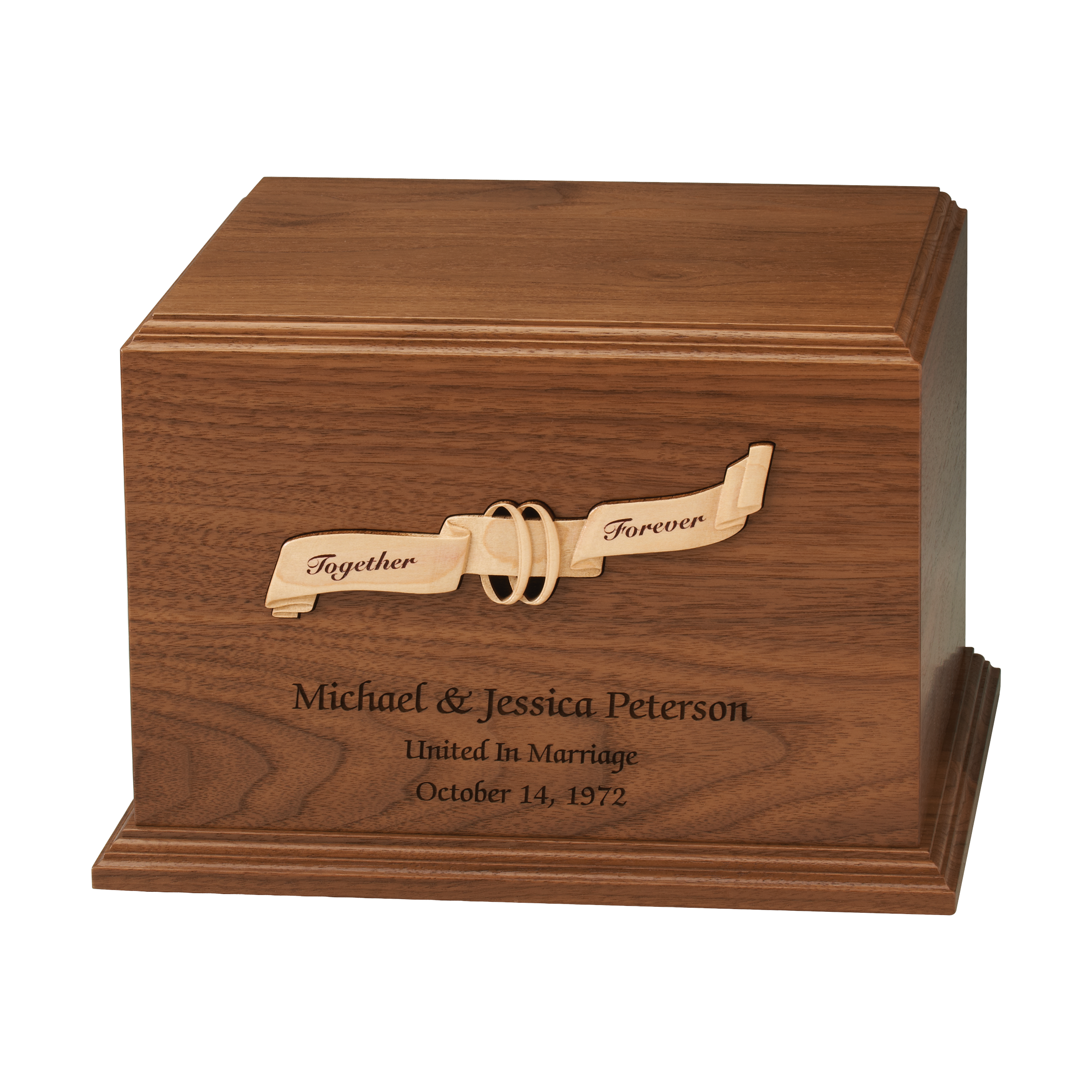 Ribbon & Rings Heartfelt Wooden Companion Cremation Urn | Funeral.com, Inc.
