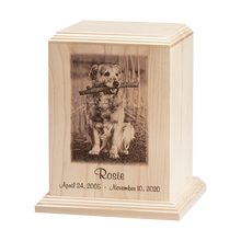 100 Cubic Inch Laser Engraved Pet Photo Wooden Cremation Urn