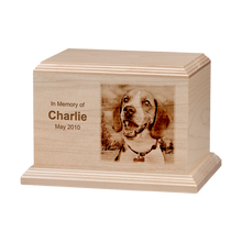 100 Cubic Inch Horizontal Laser Engraved Pet Photo Wooden Cremation Urn