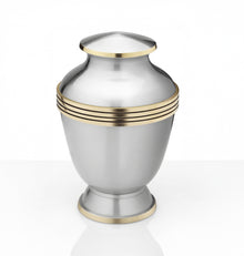 Elegant Pewter with Gold Bands Cremation Urn