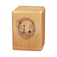 Lariat and Cowboy Wooden Cremation Urn