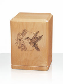 Hummingbird Floral Wreath Wooden Cremation Urn