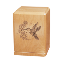 Hummingbird Floral Wreath Wooden Cremation Urn