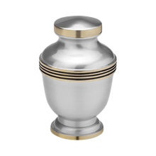 Elegant Brushed Pewter Brass Keepsake Cremation Urn with Gold Accent Bands